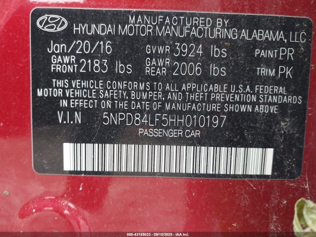 Hyundai Elantra 2017 5NPD84LF5HH010197 Image 9
