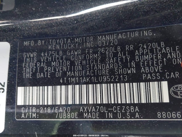 4T1M11AK1LU952213 Toyota a25a-fks