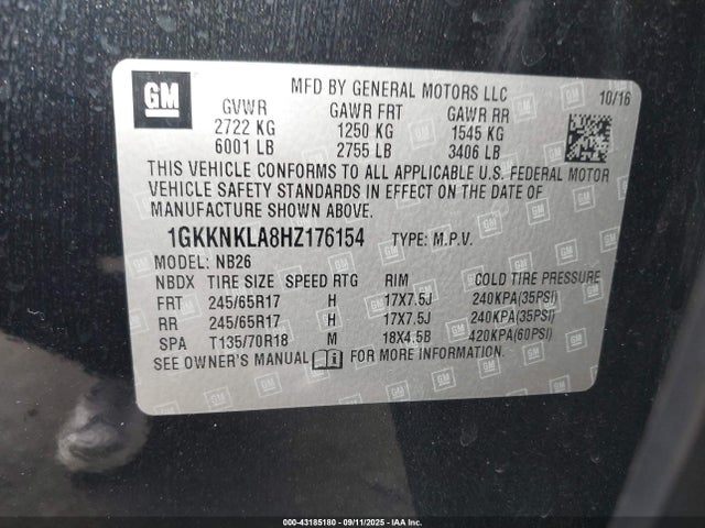 1GKKNKLA8HZ176154 GMC lcv - sidi: spark ignited direct injection, vvt: variable valve timing, dcvcp, e85 max, e0-e100, alum