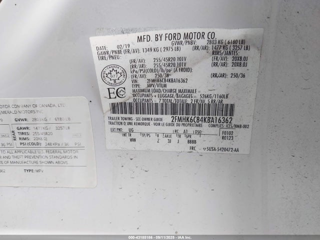 2FMHK6C84KBA16362 Ford 2019