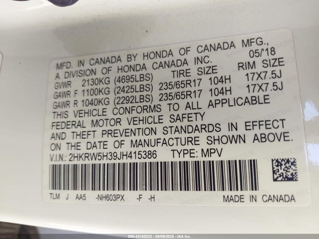 2HKRW5H39JH415386 Honda k24w9/k24v9