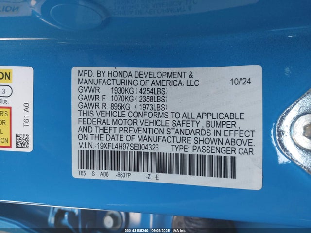 19XFL4H97SE004326 Honda Civic Hybrid Sport Touring
