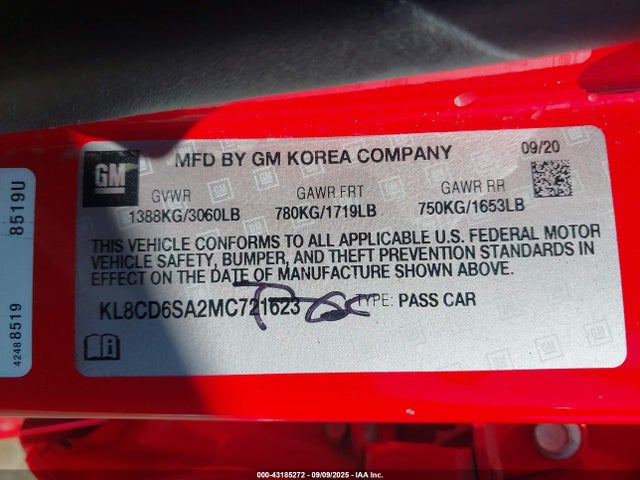 Chevrolet lv7 - mfi, variable valve timing, alum, gen 1 var 1 2021 KL8CD6SA2MC721623 Image 9