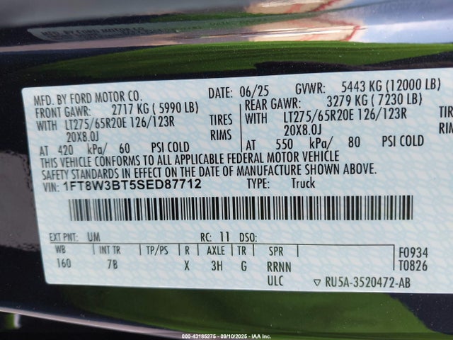 1FT8W3BT5SED87712 Ford 2025