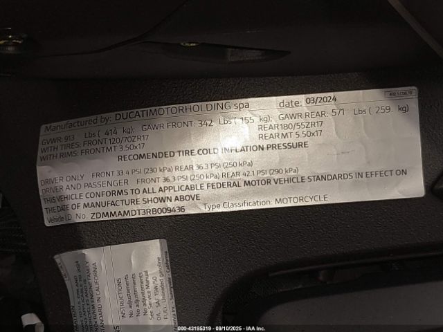 2024 DUCATI MONSTER ZDMMAMDT3RB009436 Photo 9