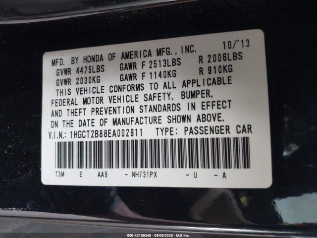 Honda Accord Ex-l V-6 2014 1HGCT2B88EA002911 Image 9