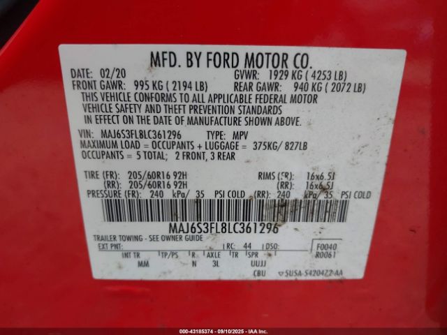 2020 FORD ECOSPORT MAJ6S3FL8LC361296 Photo 8