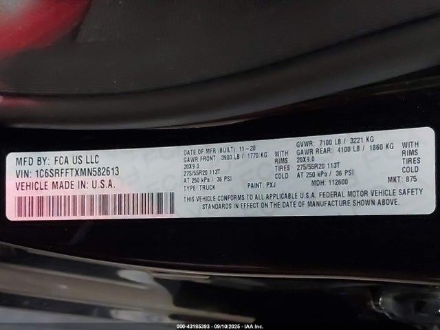 Продаж на аукціоні авто 2021 Ram 1500 Big Horn  4x4 5'7 Box, vin: 1C6SRFFTXMN582613, номер лоту: 43185393