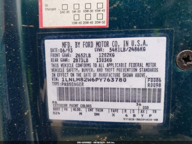 1993 LINCOLN TOWN CAR 1LNLM82W6PY763780 Photo 8