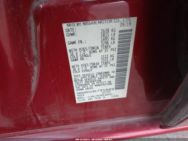 Nissan 2019 2019 1N6AD0EV2KN795889 Image 9