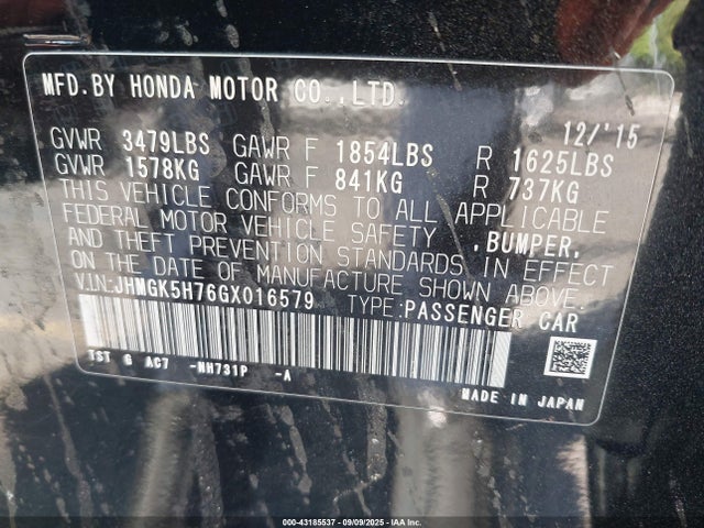 JHMGK5H76GX016579 Honda l15b1