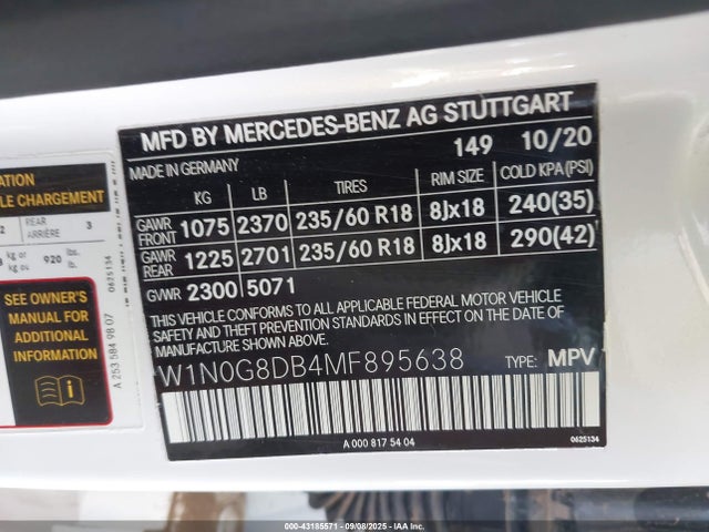 Mercedes-Benz m264 2021 W1N0G8DB4MF895638 Image 9