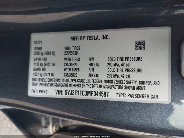 2021 TESLA MODEL 3 5YJ3E1EC3MF044587 Photo 8