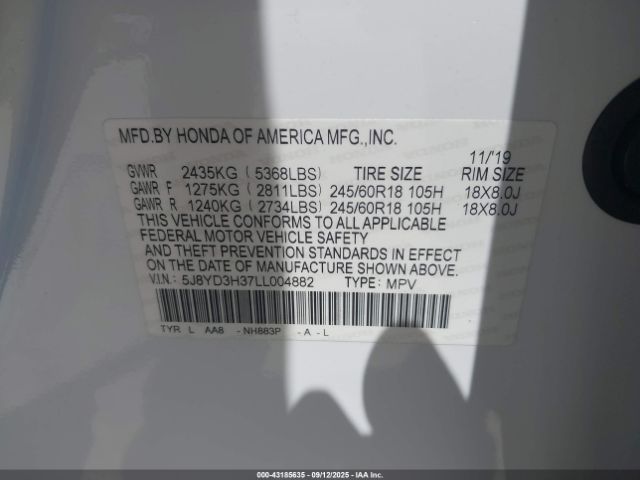 2020 ACURA MDX 5J8YD3H37LL004882 Photo 8