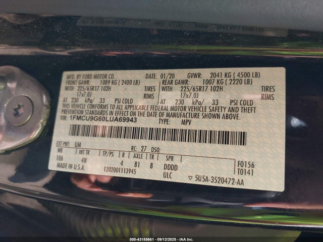 Ford 2020 2020 1FMCU9G60LUA69943 Image 9