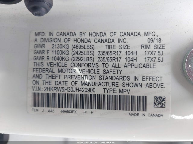 2HKRW5H30JH420900 Honda k24w9/k24v9