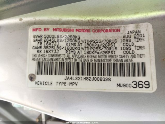 2002 MITSUBISHI MONTERO SPORT JA4LS21H82J008328 Photo 8