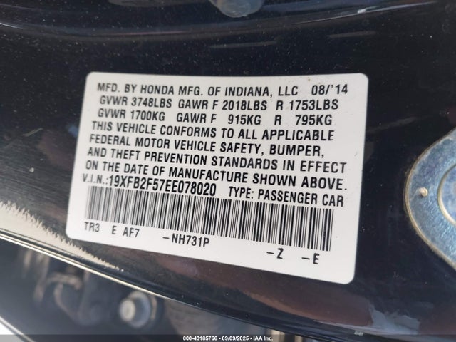 Honda r18z1 2014 19XFB2F57EE078020 Image 9