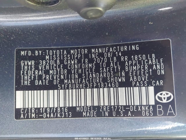 Toyota 2zr-fe 2015 5YFBURHE3FP183460 Image 9