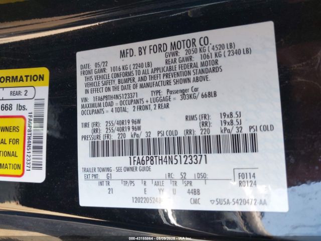 2022 FORD MUSTANG 1FA6P8TH4N5123371 Photo 8