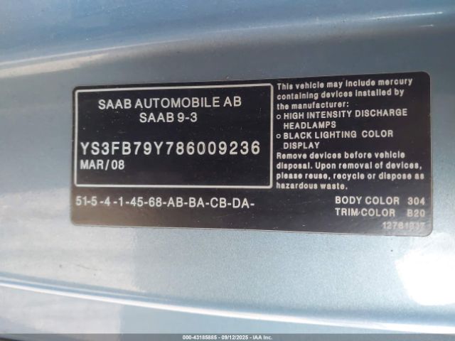2008 SAAB 9-3 YS3FB79Y786009236 Photo 8