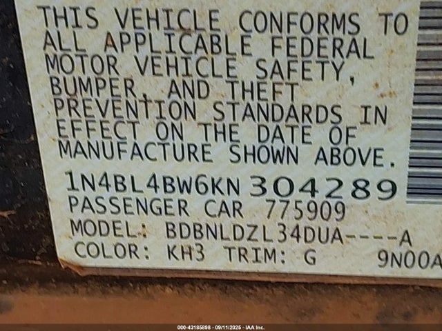Nissan Altima 2.5 S 2019 1N4BL4BW6KN304289 Image 9