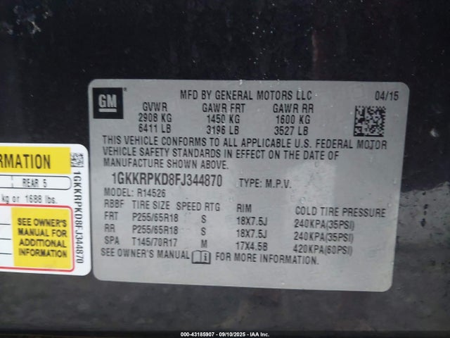1GKKRPKD8FJ344870 GMC llt