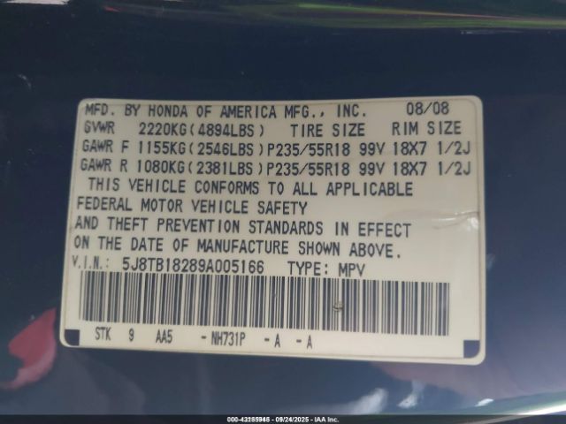 2009 ACURA RDX 5J8TB18289A005166 Photo 8