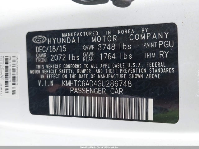 Hyundai dohc gdi gamma 2016 KMHTC6AD4GU286748 Image 9