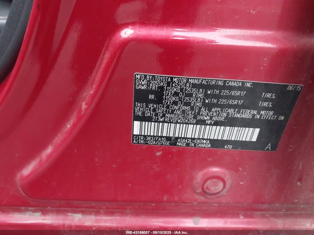 Toyota 2ar-fe 2015 2T3WFREV0FW204268 Image 9