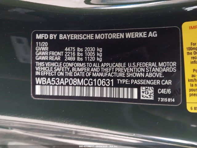 BMW 430I 2021 WBA53AP08MCG10631 Image 9