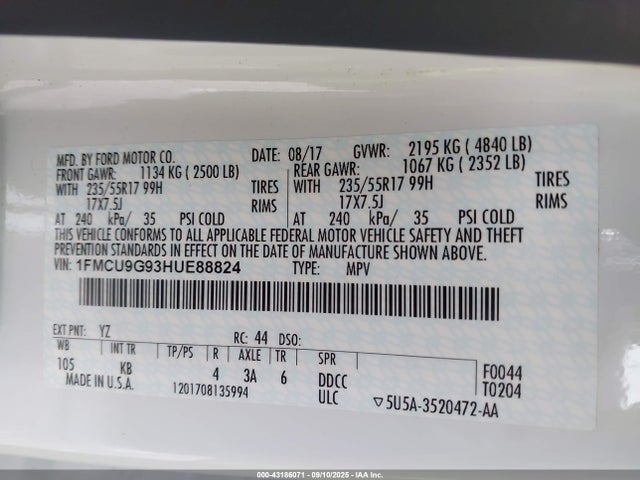 1FMCU9G93HUE88824 Ford Escape