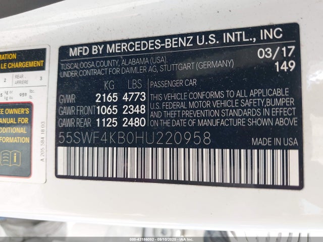 55SWF4KB0HU220958 Mercedes-Benz 2017