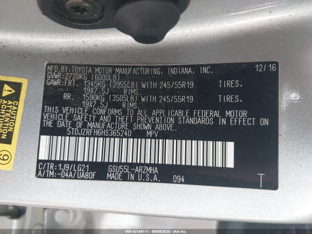 5TDJZRFH6HS365240 Toyota 2gr-fks