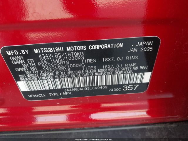2025 MITSUBISHI OUTLANDER SPORT JA4ARUAU9SU000409 Photo 8