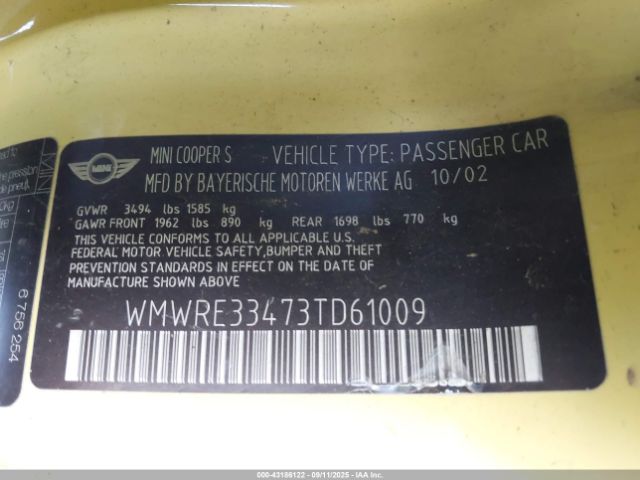 2003 MINI COOPER S WMWRE33473TD61009 Photo 8