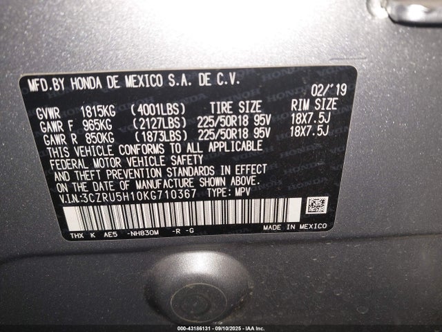 3CZRU5H10KG710367 Honda r18z9