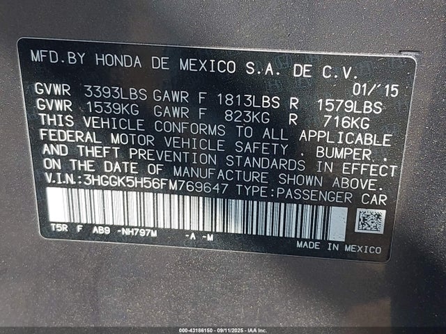 3HGGK5H56FM769647 Honda l15b1