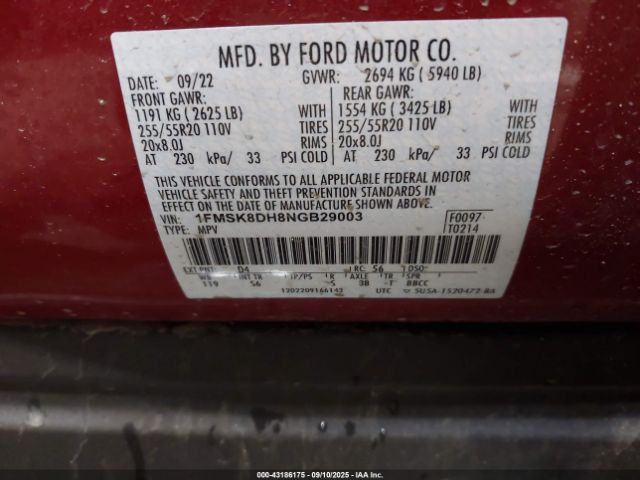 2022 FORD EXPLORER 1FMSK8DH8NGB29003 Photo 8