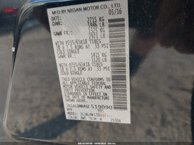 5N1AL0MN4GC519090 Infiniti 2016