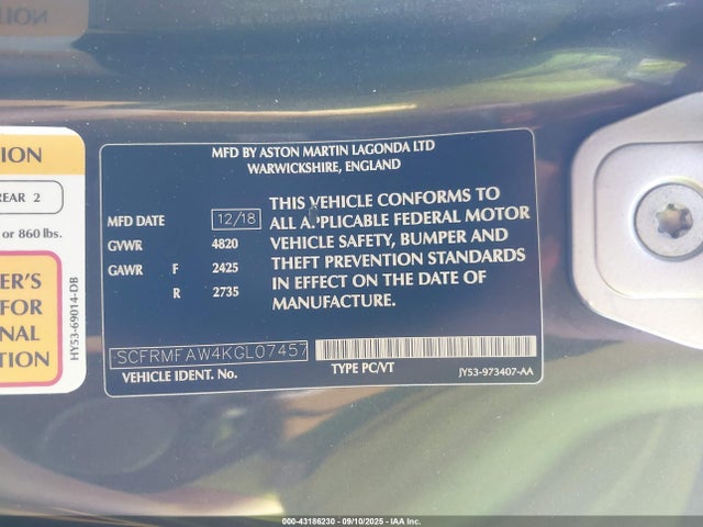 Aston Martin 177950 2019 SCFRMFAW4KGL07457 Image 9