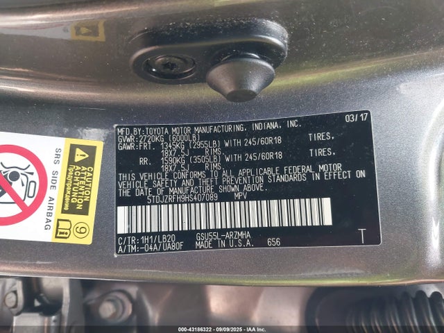 5TDJZRFH9HS407089 Toyota 2gr-fks