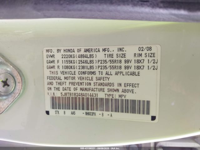 2008 ACURA RDX 5J8TB18248A014431 Photo 8