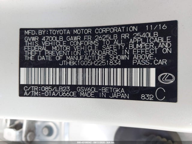 JTHBK1GG5H2251834 Lexus 2gr-fe