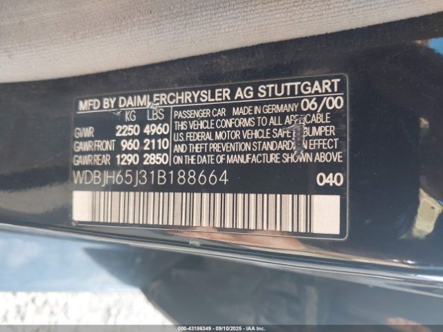 2001 MERCEDES-BENZ E 320 WDBJH65J31B188664 Photo 8