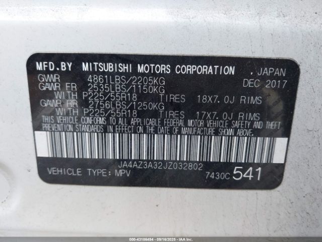 2018 MITSUBISHI OUTLANDER JA4AZ3A32JZ032802 Photo 8