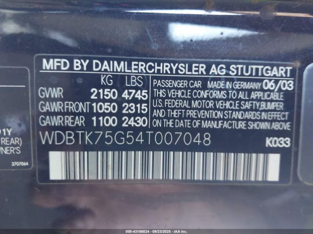 2004 MERCEDES-BENZ CLK 500 WDBTK75G54T007048 Photo 8