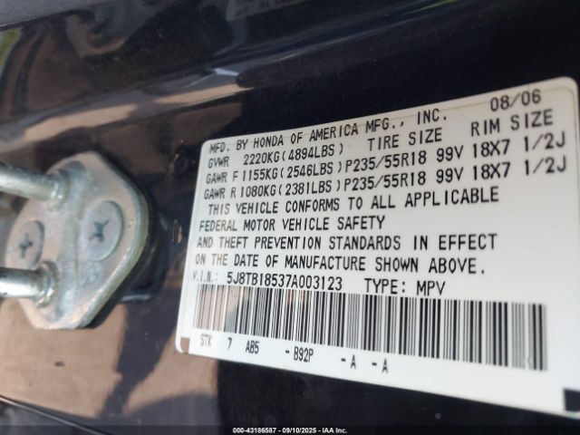 2007 ACURA RDX 5J8TB18537A003123 Photo 8