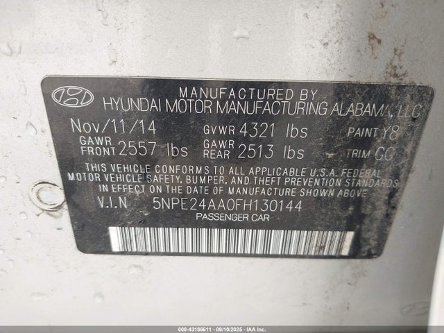 5NPE24AA0FH130144 Hyundai dohc t-gdi gamma