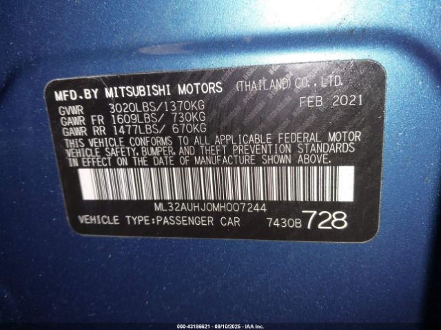 2021 MITSUBISHI MIRAGE ML32AUHJ0MH007244 Photo 8